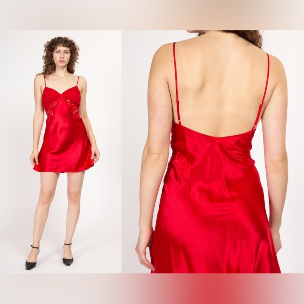 Vintage Victoria's Secret Gold Label Semi Sheer Lace Red Slip Dress Size Medium
